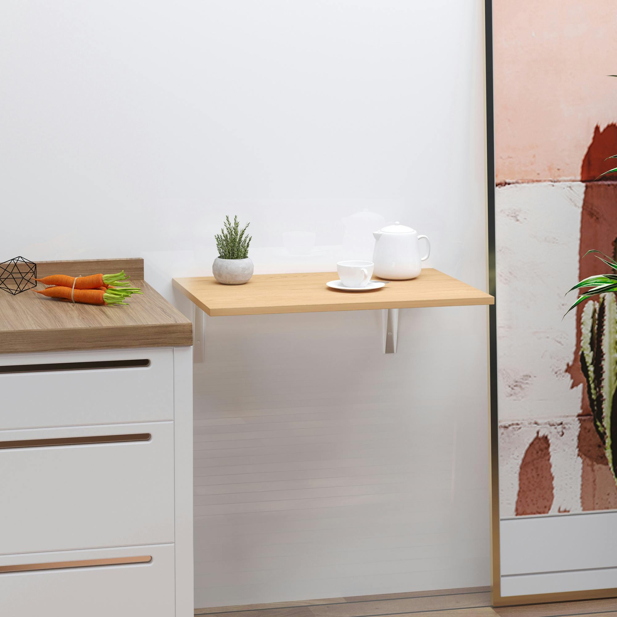 HOMCOM Mesa Plegable de Pared Mesita Auxiliar Abatible Colgante 60x40x20 cm  Portátil para Cocina Comedor Dormitorio Natural