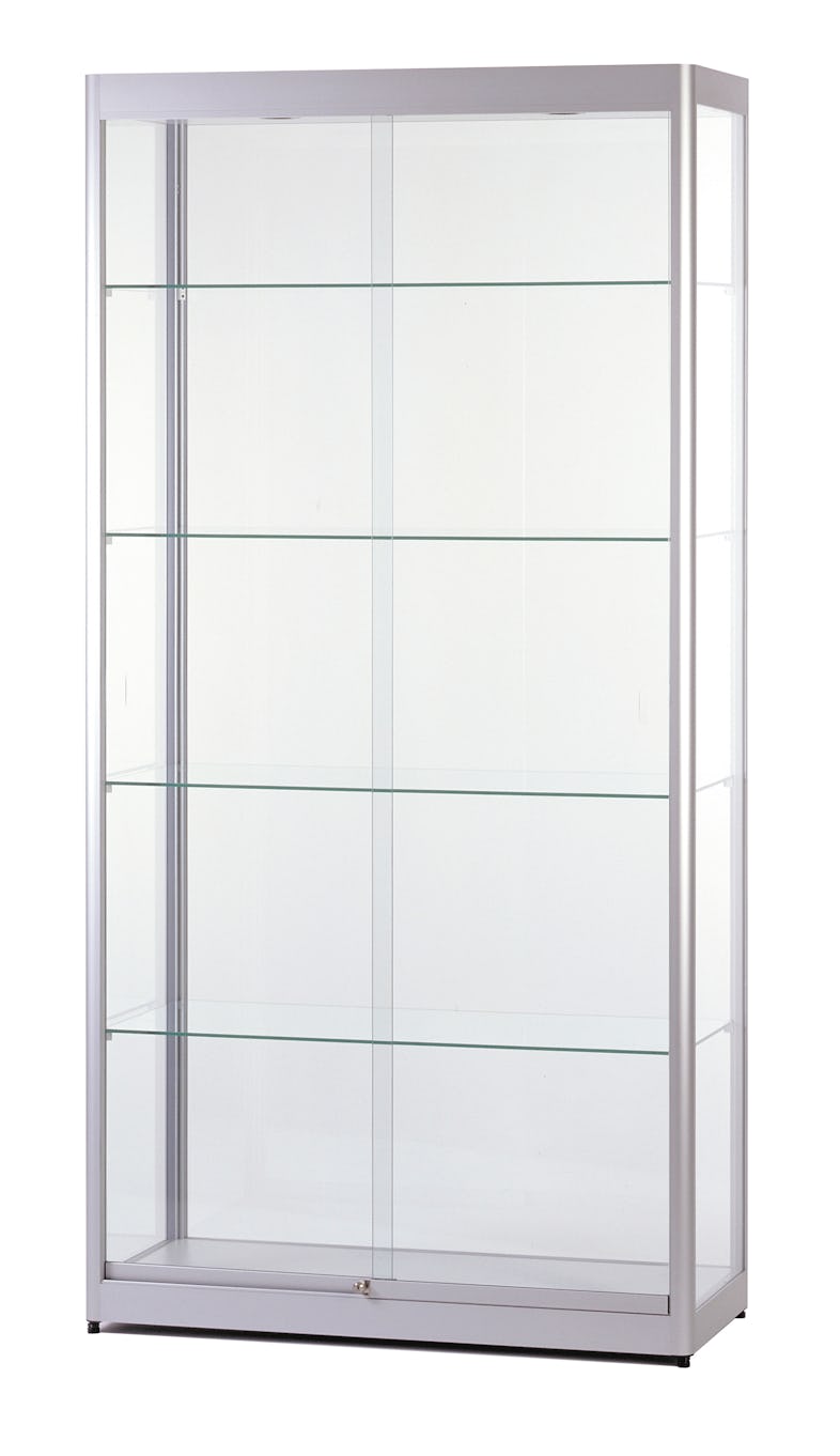 Vitrine en verre - colonne exposition ronde - 4 étagères
