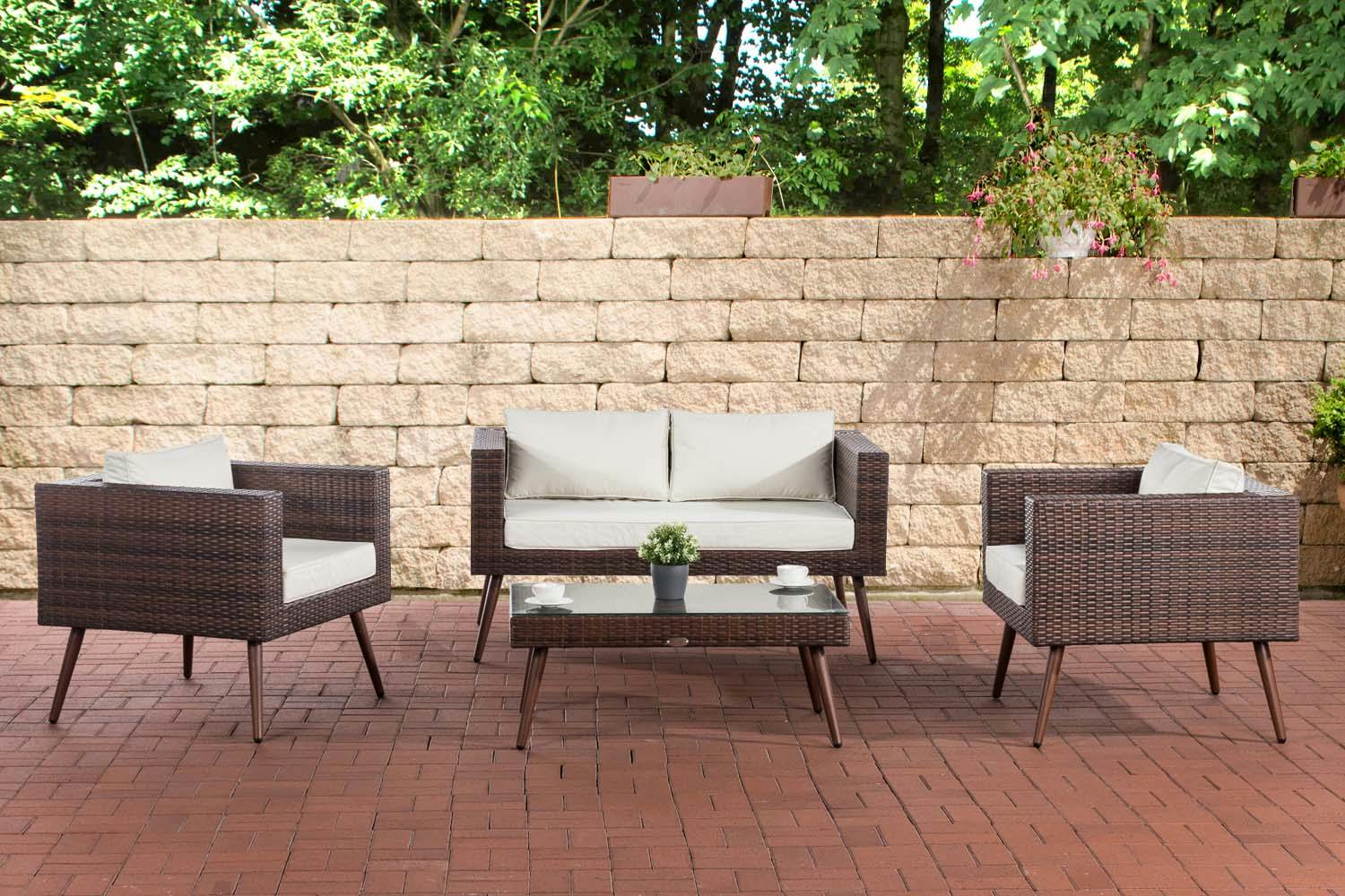 Loungeset Molde 2-1-1 Flachrattan braun-meliert 45 cm (Dunkelbraun