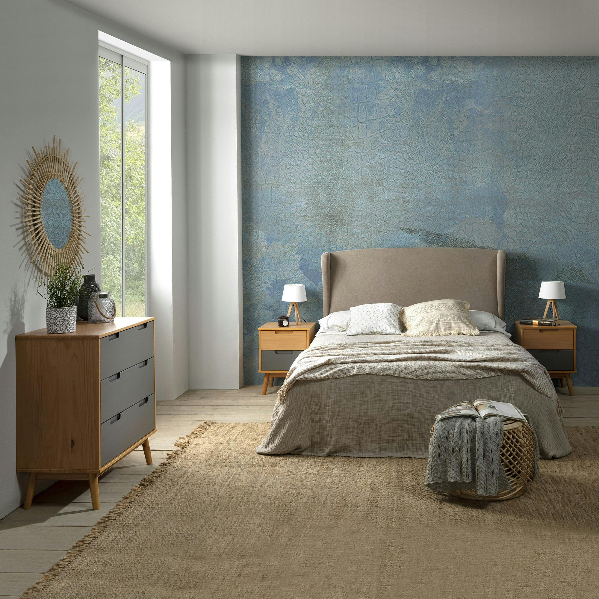 Cabecero tapizado 140x60 cm de lino natural, para cama 135 cm TAGOMAGO