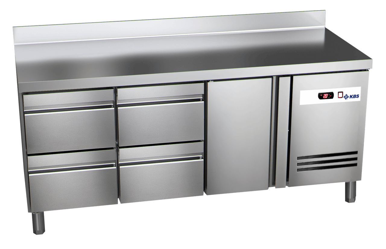 KBS Kühltisch Ready KT3614 mit Arbeitsplatte, Aufkantung 1 Tür, 4 halbe