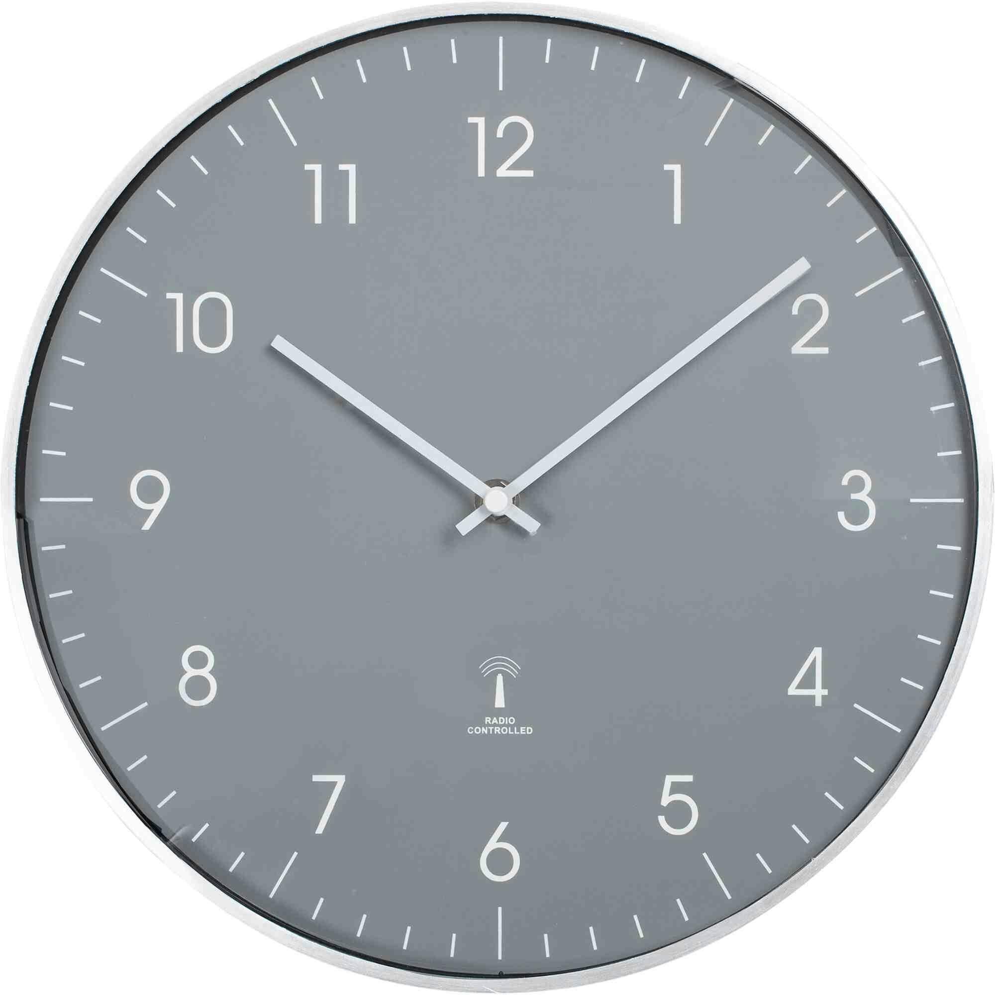 Funkwanduhr Analog Uhr rund Ø 30 cm grau mit Aluminiumrahmen METRO