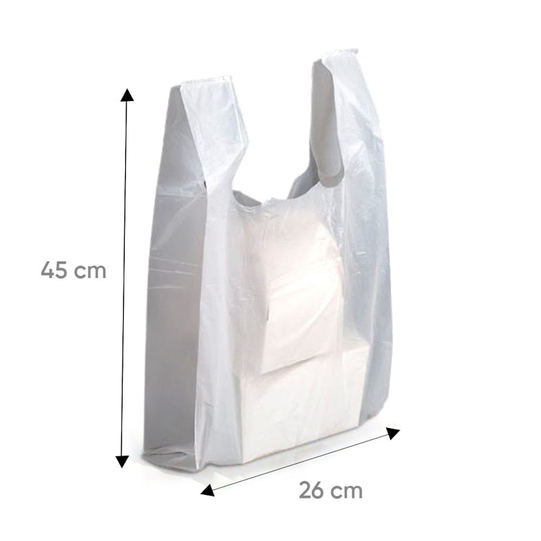 500 sacs bretelles réutilisables 26+12x45 cm en plastique blanc 50