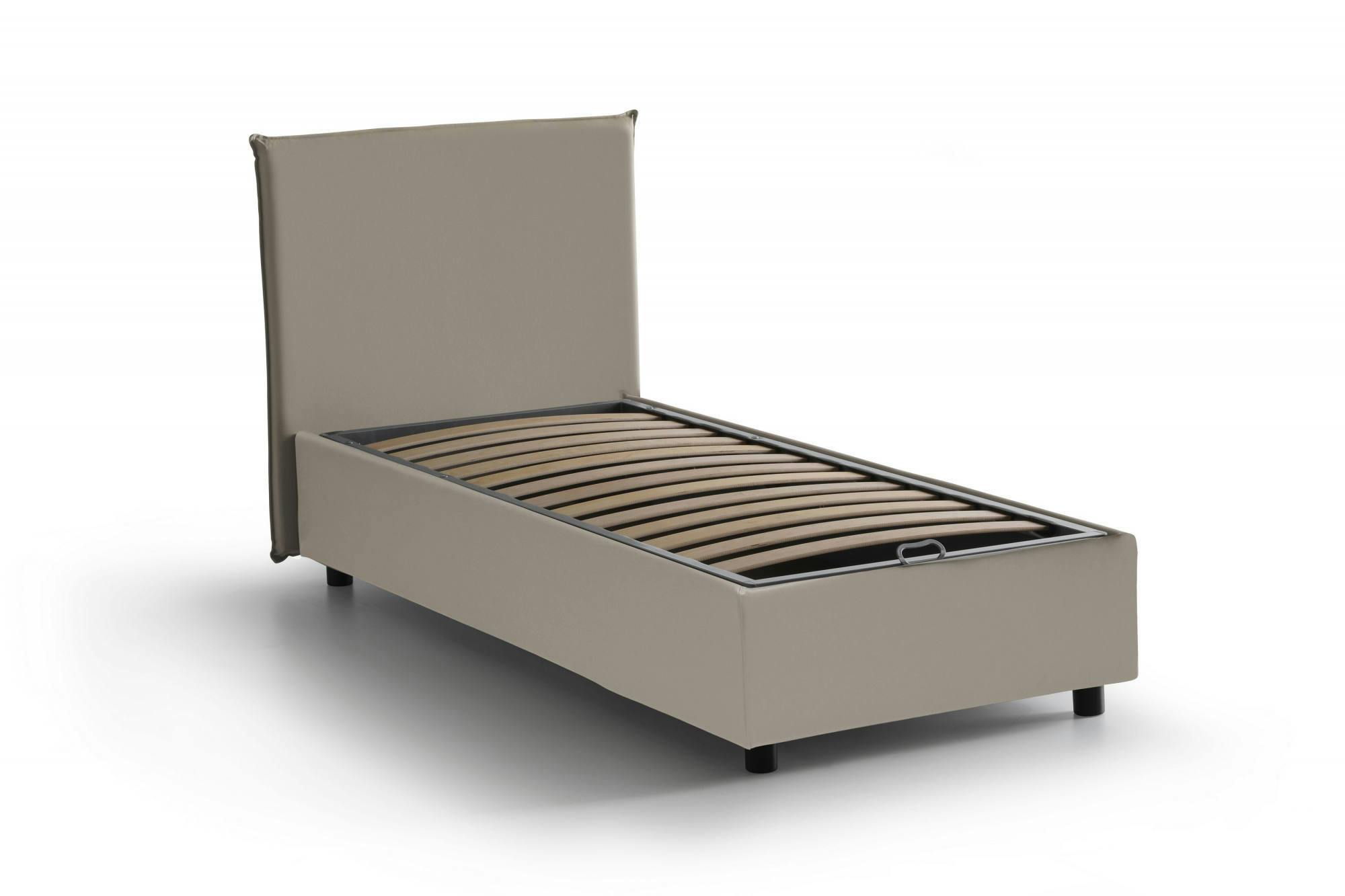 Dmora - Letto singolo Dcatald, Letto contenitore con rivestimento in  ecopelle, 100% Made in Italy, Apertura laterale, adatto per materasso Cm  80x190, Tortora