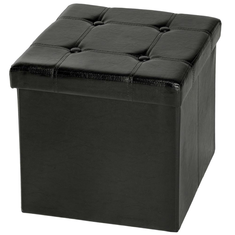 tectake Cassapanca cubica pouf pieghevole con contenitore in pelle sintetica,  38 x 38 x 38 cm - nero - 401472