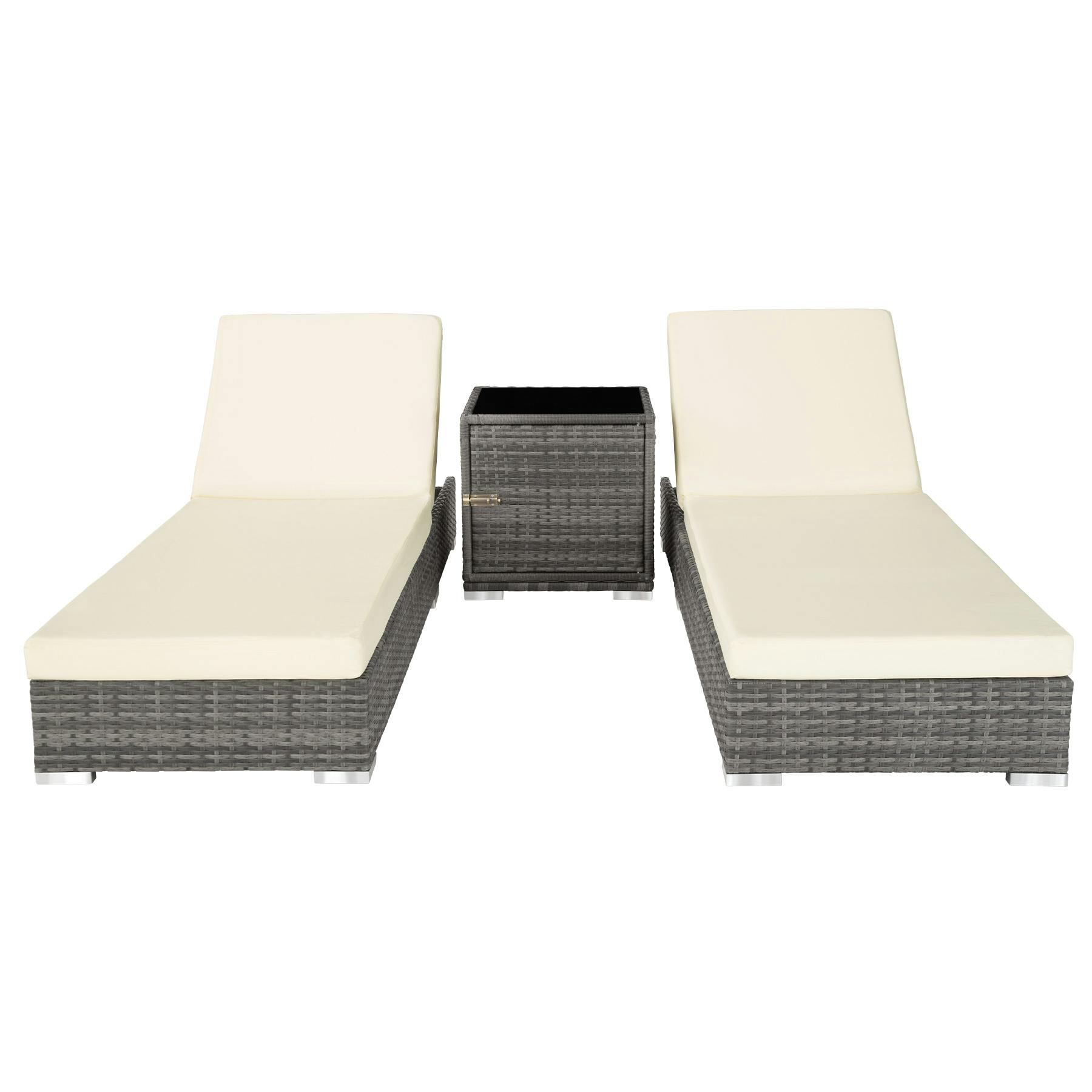 tectake 2 lettini in alluminio e polyrattan + tavolo - grigio - 403088