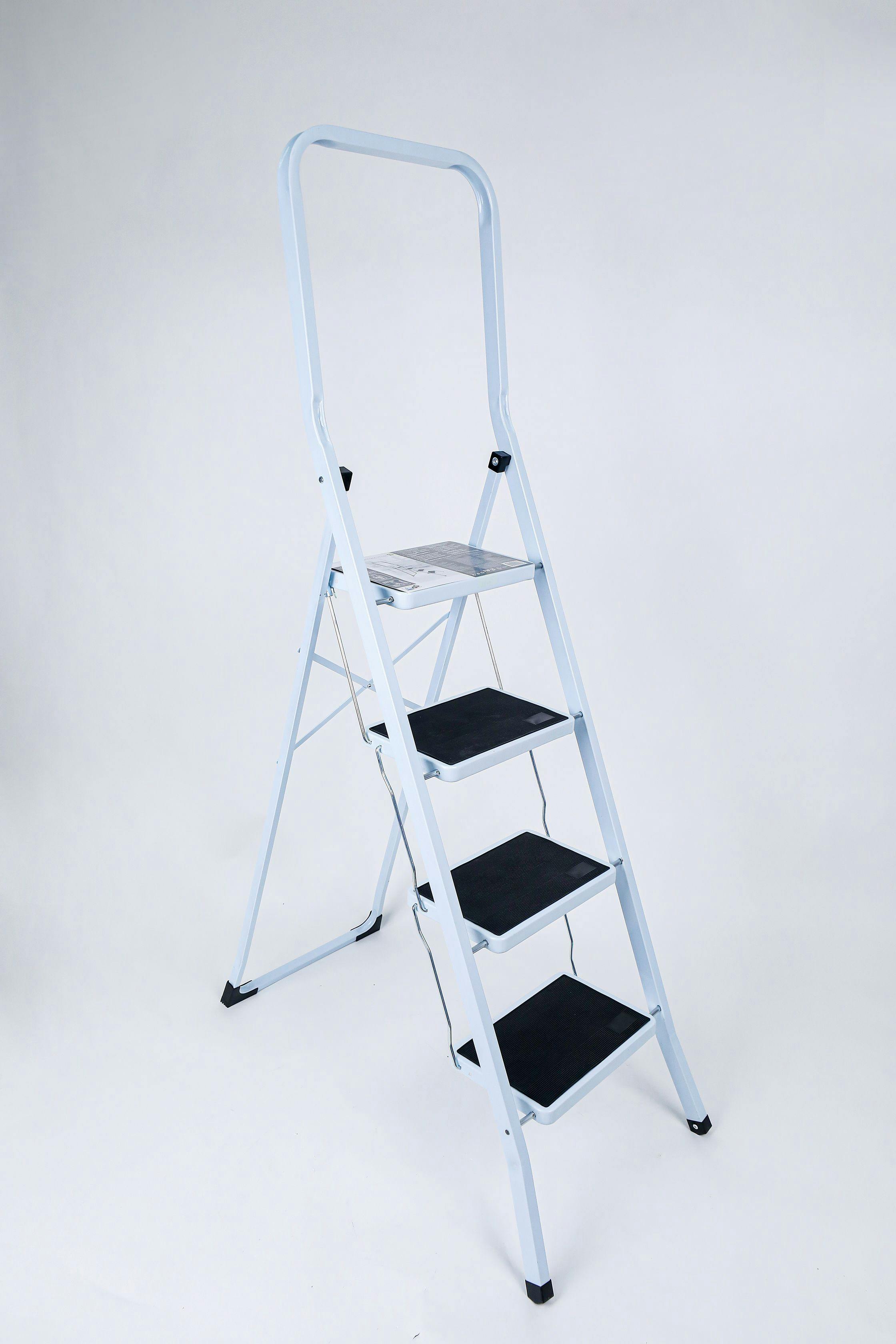 Escalera Plegable Portátil de 3 Peldaños Antideslizante Blanca/Negra de  Acero de 105x71x46 cm