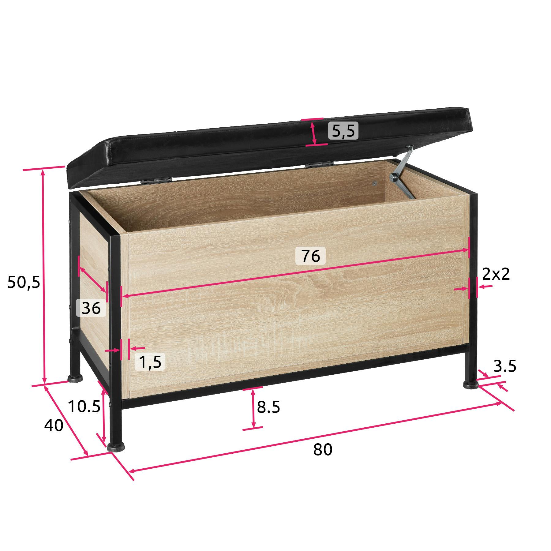 Banco-arcón plegable con compartimiento de almacenaje rectangular