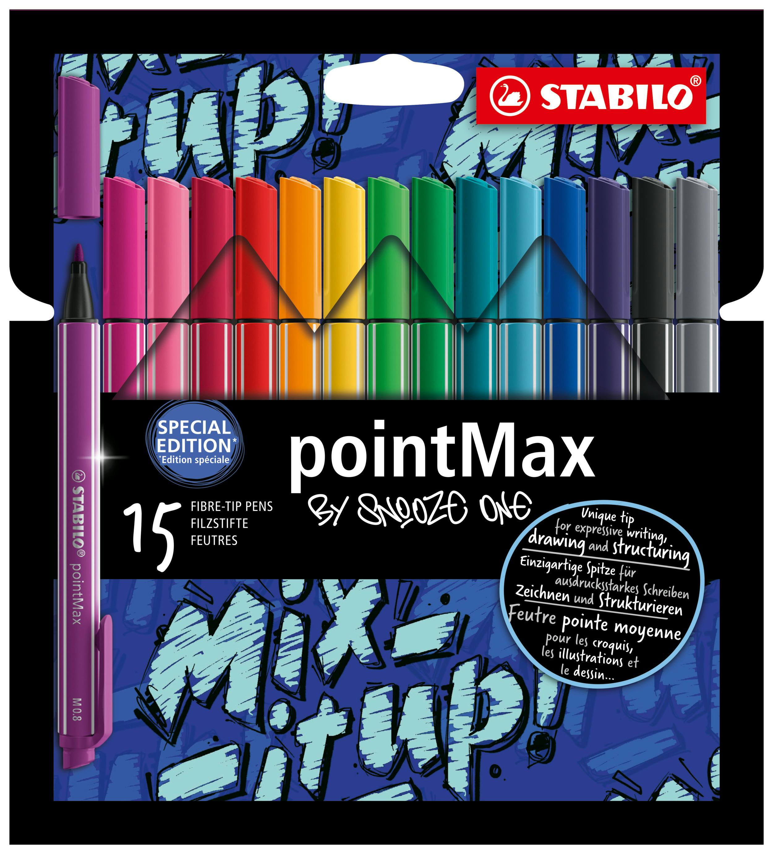 STABILO pointMax stylo-feutre pointe moyenne - Pochette de 4 stylos-feutres  - Noir/Bleu/Rouge/Vert
