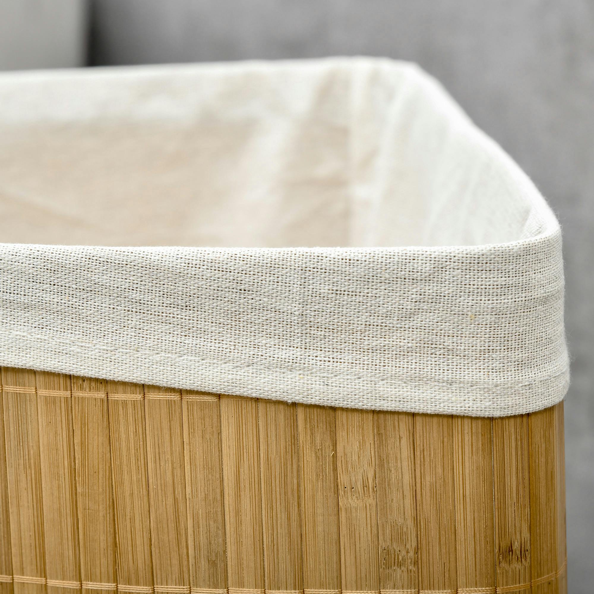 HOMCOM cesto para ropa sucia de bambú capacidad de 55L cesta para la colada  en forma de abanico con tapa y bolsa extraíble 38x38x57 cm natural