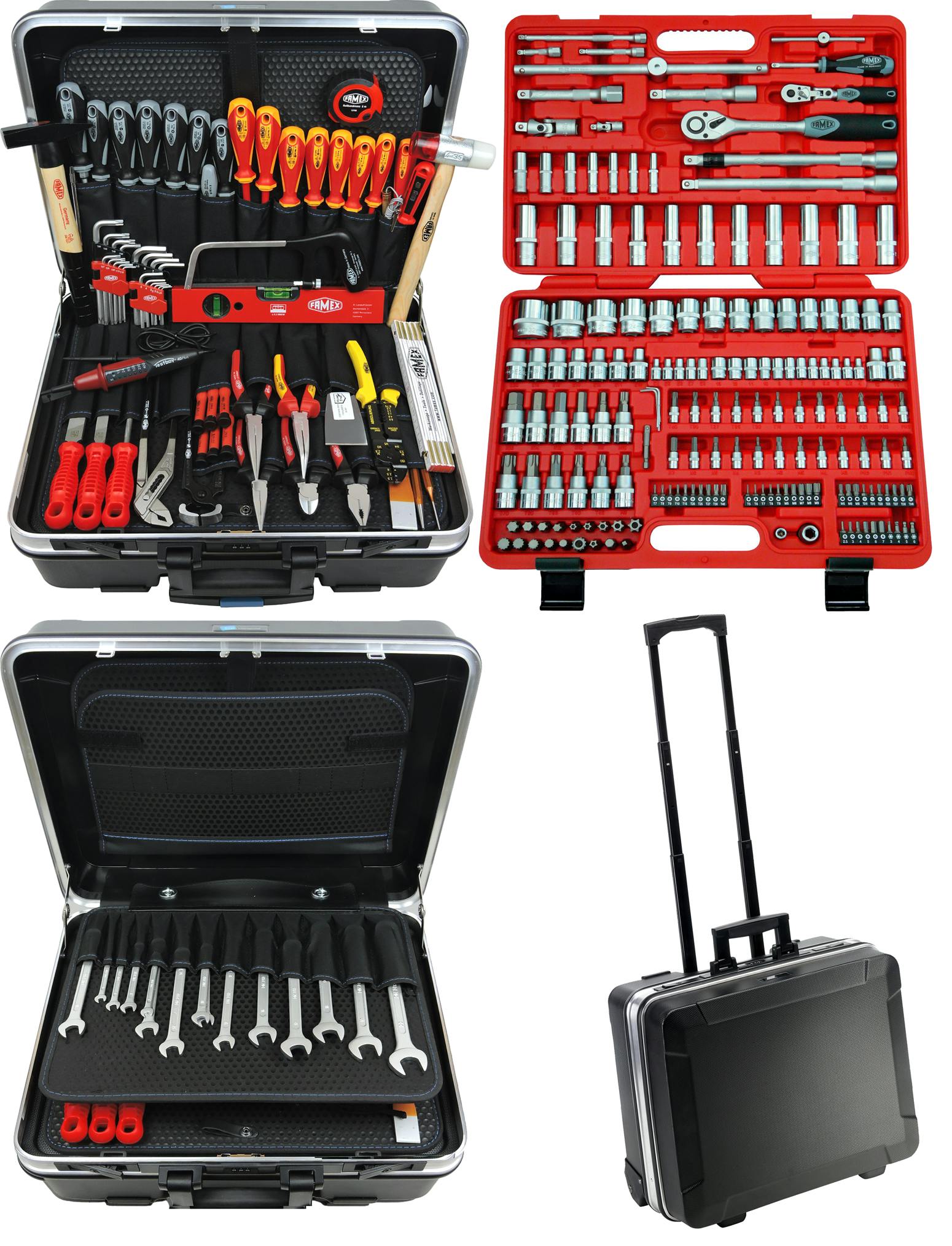 FAMEX 604-18 Profi Werkzeugkoffer bestückt in ABS-Schallenkoffer -  Komplettset mit Trolley - High End Qualität | METRO Marktplatz