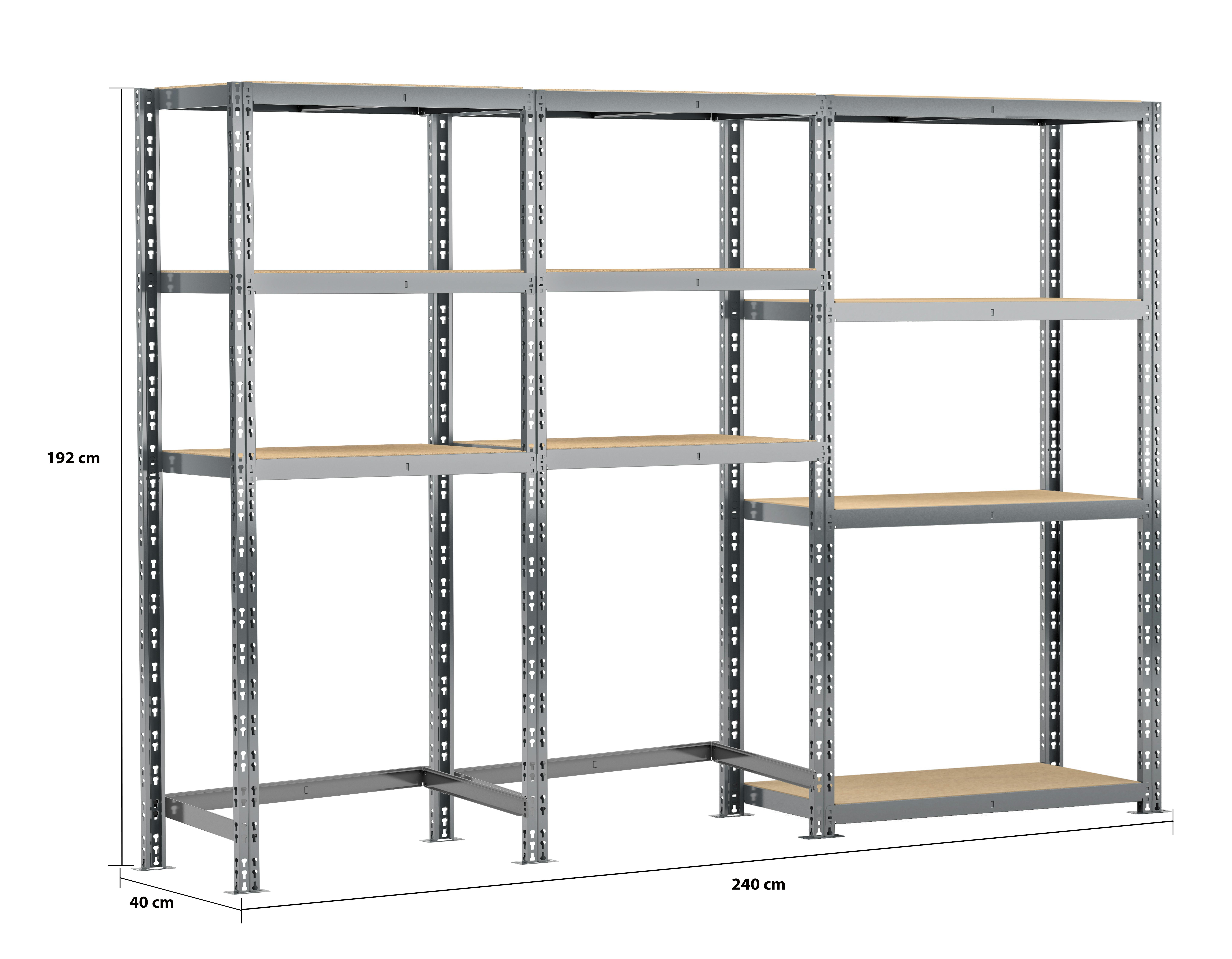 Concept rangement de garage MODULÖ STORAGE SYSTEME EXTENSION 4 étagères 18  plateaux longueur 240 cm