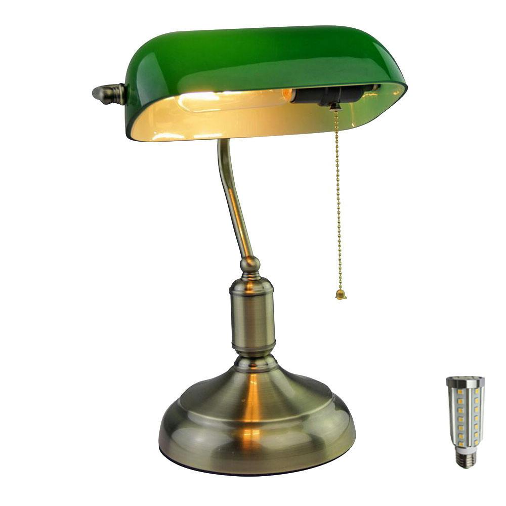 2er Set Nostalgie Retro Tisch Lampe Banker Leuchte grün Arbeits Zimmer Messing 