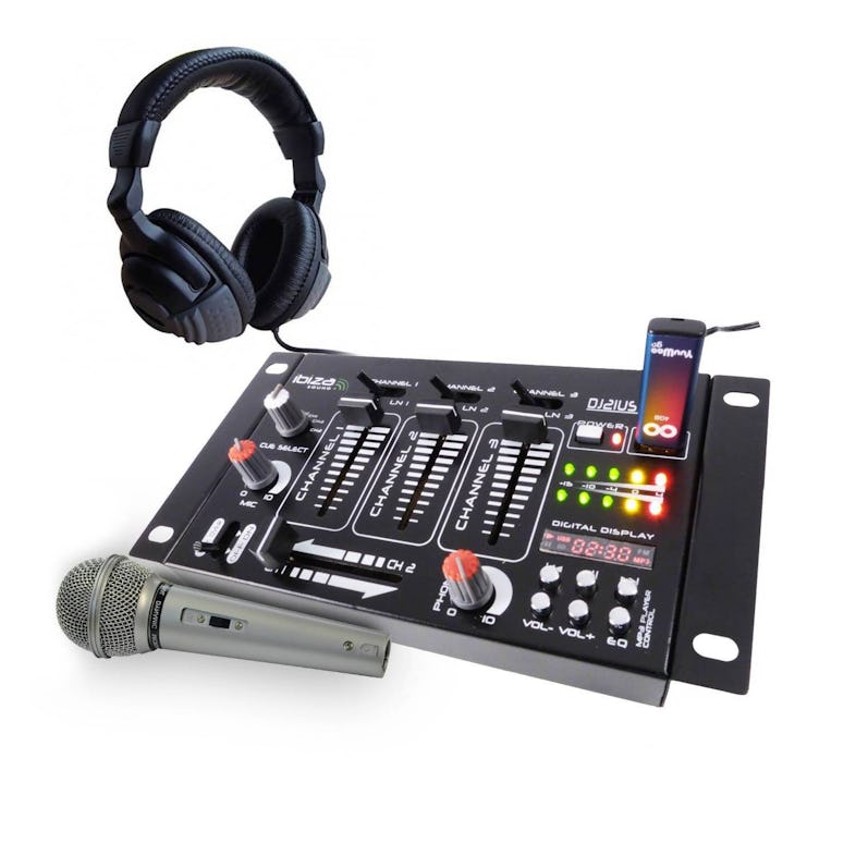 Table de mixage - Ibiza sound - 4 voies 7 entrées USB - casque - micro  silver
