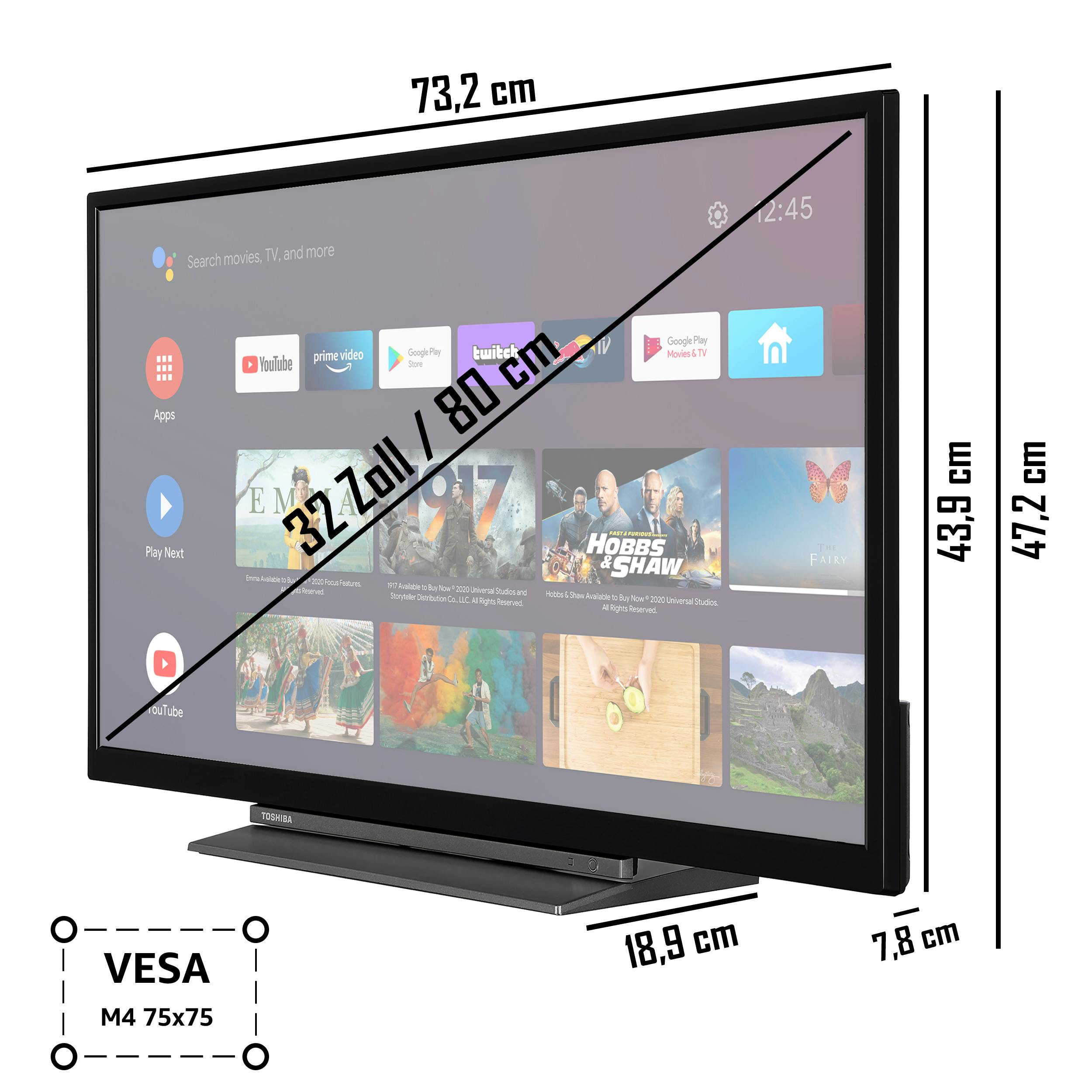 Toshiba 32WA3B63DAZ 32 Zoll Triple-Tuner) (HD | Ready, Assistant, TV / Google METRO Android Fernseher Smart Marktplatz HDR