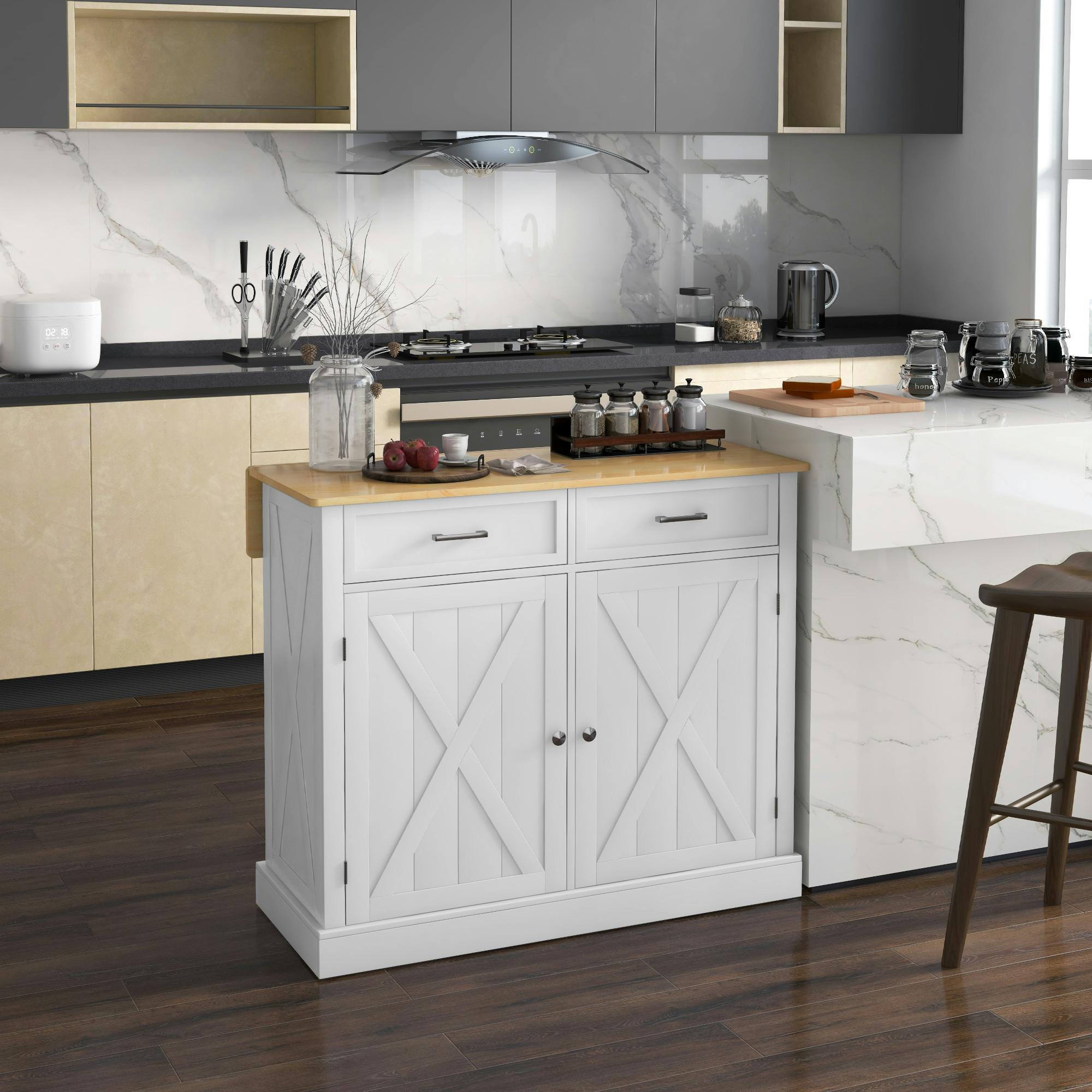 Isla De Cocina Con Ruedas De Mdf Homcom 105x60x90,5 Cm Blanco con Ofertas  en Carrefour