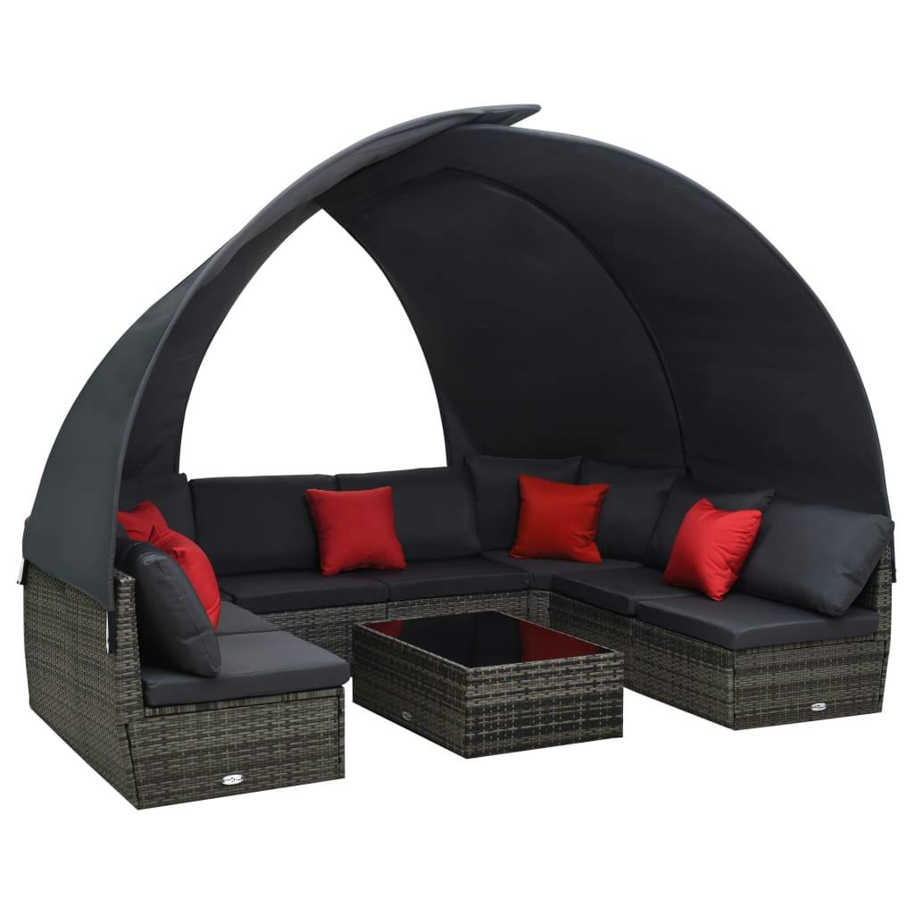 vidaXL 9tlg. GartenLoungeSet mit Sonnendach Poly Rattan