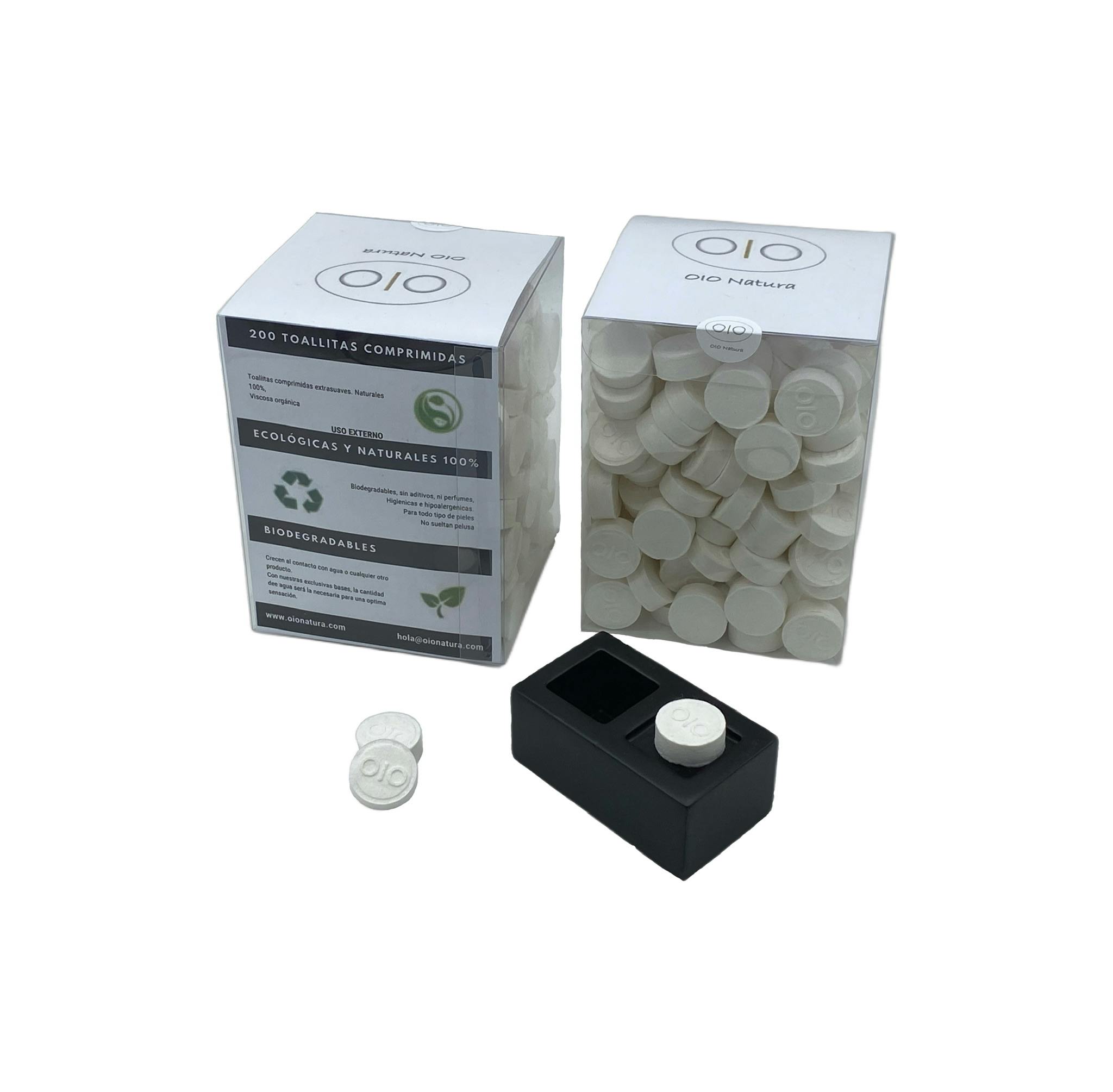 Toallitas comprimidas biodegradables by OIO (Pack de 400 unidades) + Base  Cerámica One