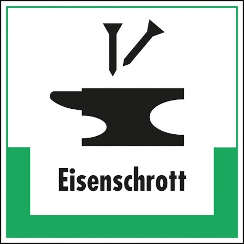 Schild I Abfallkennzeichen Eisenschrott, mit Symbol und Text