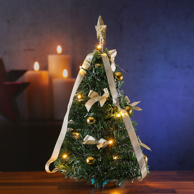 LED Weihnachtsbaum Tannenbaum dekoriert mit Lichterkette H: 50,5cm  grün/gold
