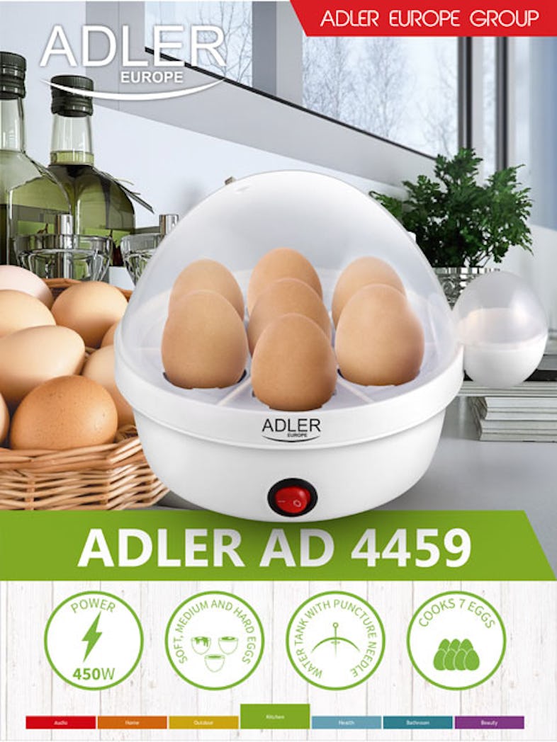 ADLER AD-4459 Cuece Huevos Eléctrico para 7 Huevos, Tapa Transparente,  Ajuste de Cocción, Protección por Sobre Calentamiento, 360W, Libre de BPA :  : Hogar y cocina