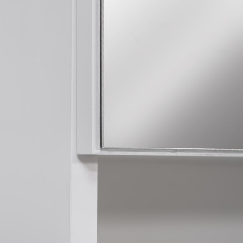 kleankin Espejo de Baño Espejo de Pared Moderno con Estante de Almacenaje y  Marco de Madera 50x11,5x60 cm Blanco