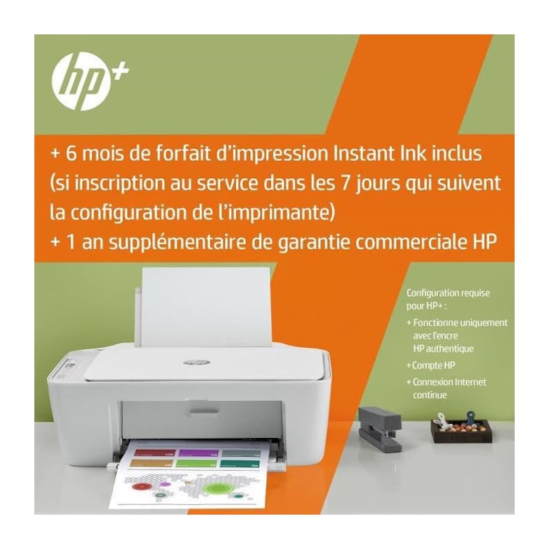 HP DeskJet 2710e Imprimante tout-en-un Jet d'encre couleur Copie Scan - 6  mois d'Instant ink inclus avec HP+