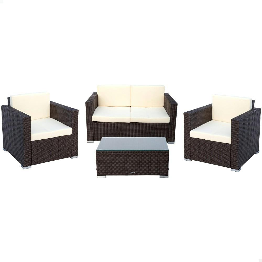 Conjunto muebles terraza sillones, sofá y mesita ratán Aktive Makro