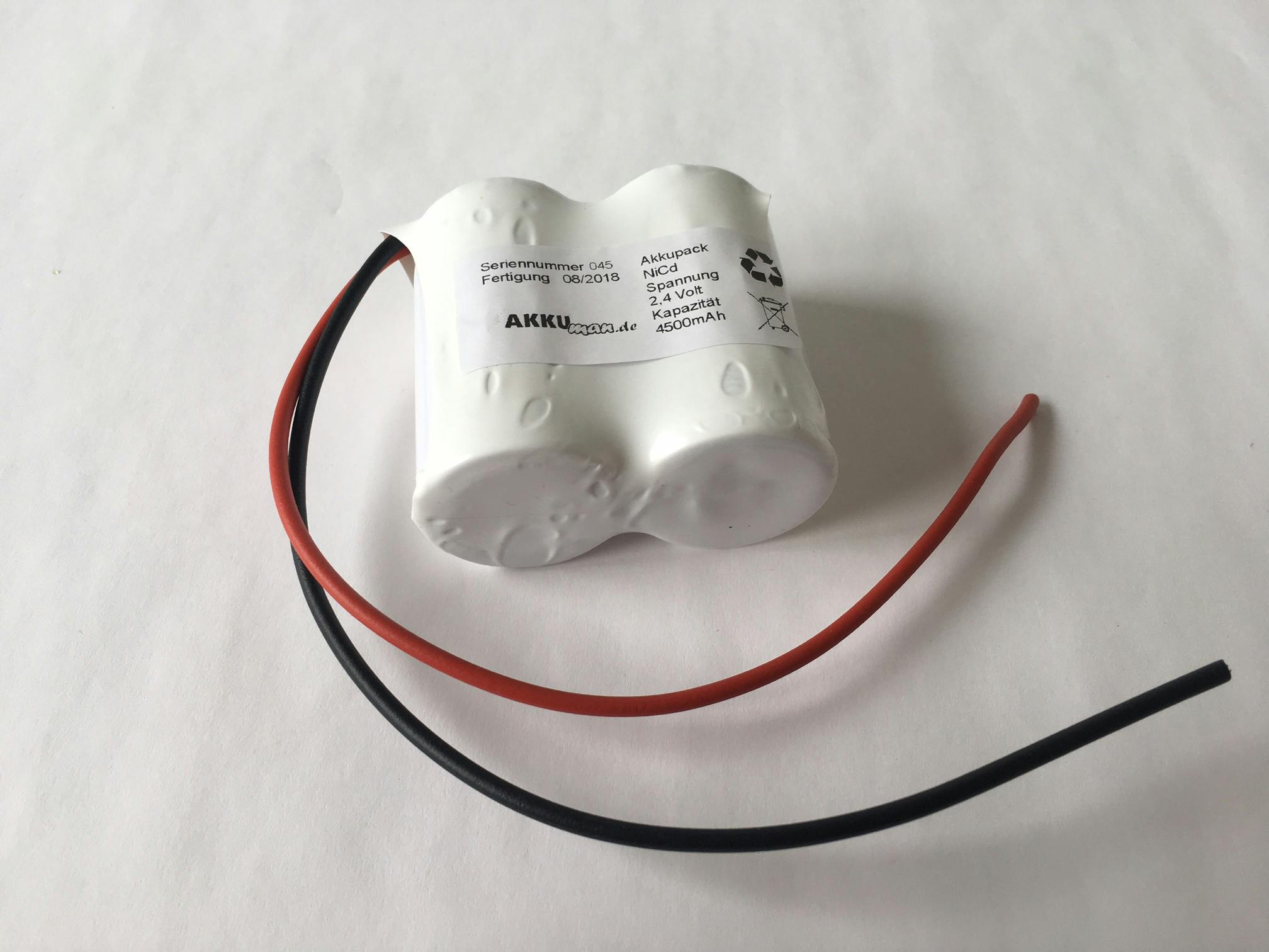 Akkupack 3,6V 4500mAh 4,5Ah für Notbeleuchtung Notlicht Notleuchte Reihe m.Kabel 