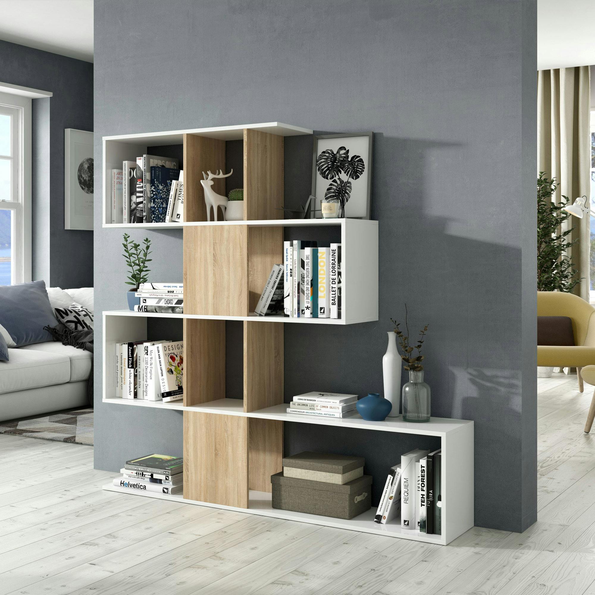 Librería estantería, 60x186x25cm, Blanco y negro