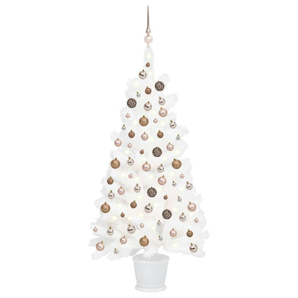 Künstlicher Weihnachtsbaum mit LEDs & Kugeln Weiß 90 cm METRO