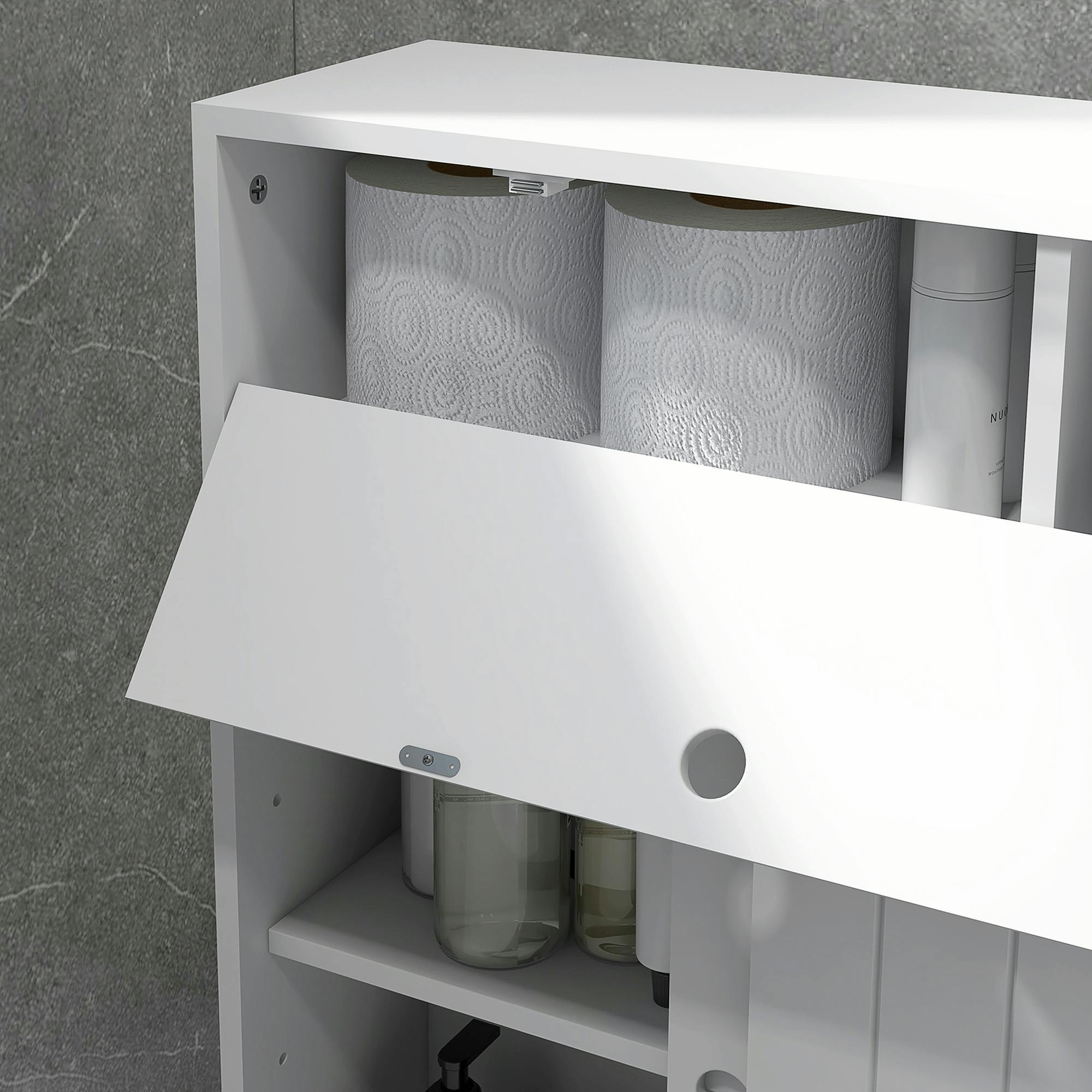 kleankin mueble auxiliar baño moderno armario de baño con 4 ruedas 2  agujeros para papel 2 armarios y estantes ajustables para salón 52x17x67 cm