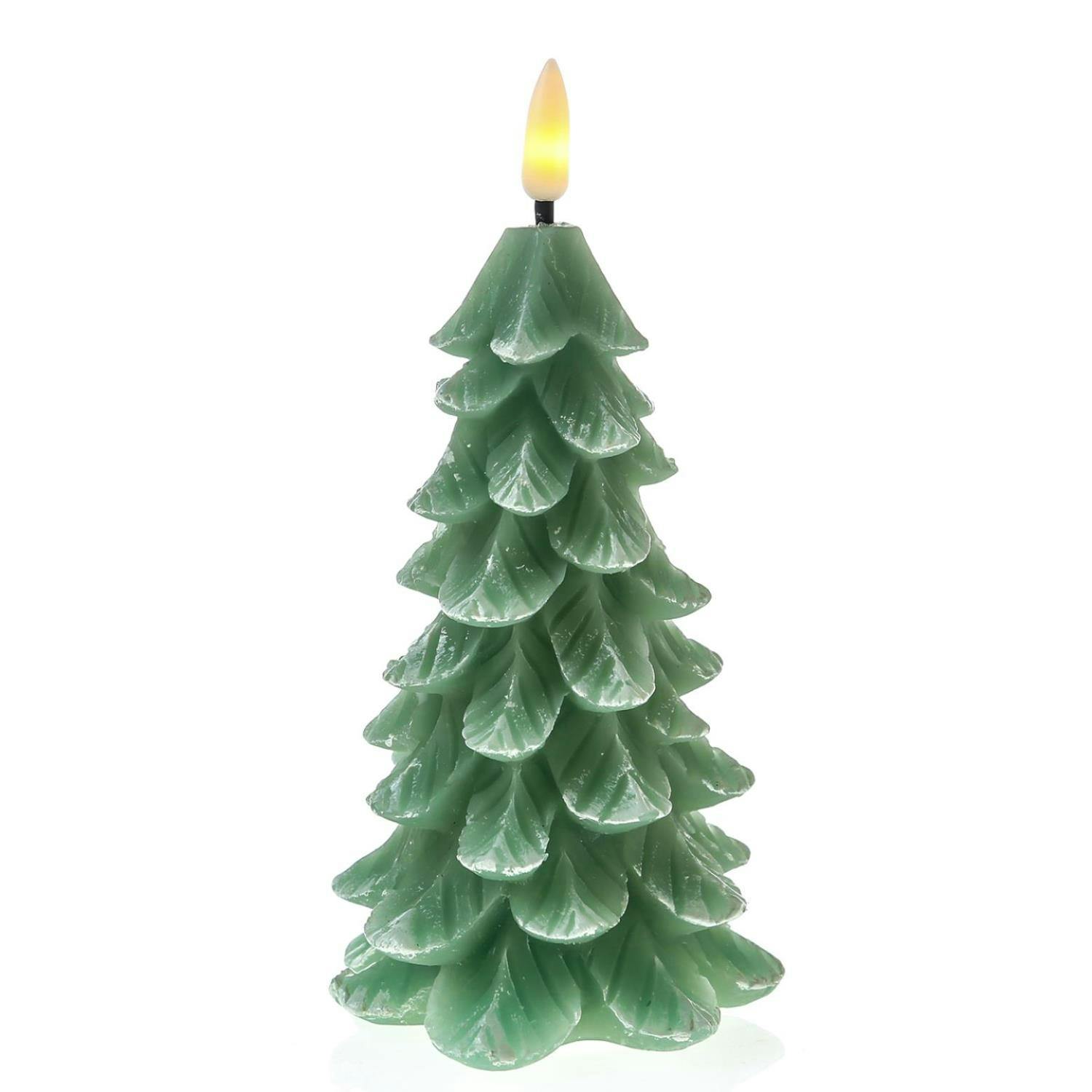 LED Kerze Tannenbaum Weihnachtsbaum Echtwachs 3D Flamme H 16cm Timer