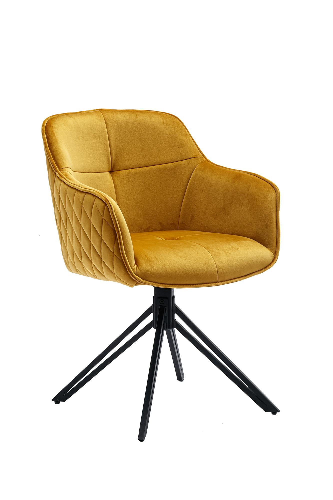 SalesFever Armlehnstuhl mit 360° Drehfunktion | Wabensteppung | Bezug Samt  | Stuhlbeine Metall | B 59 x T 60 x H 83 cm | gelb – schwarz | METRO  Marktplatz | Stühle