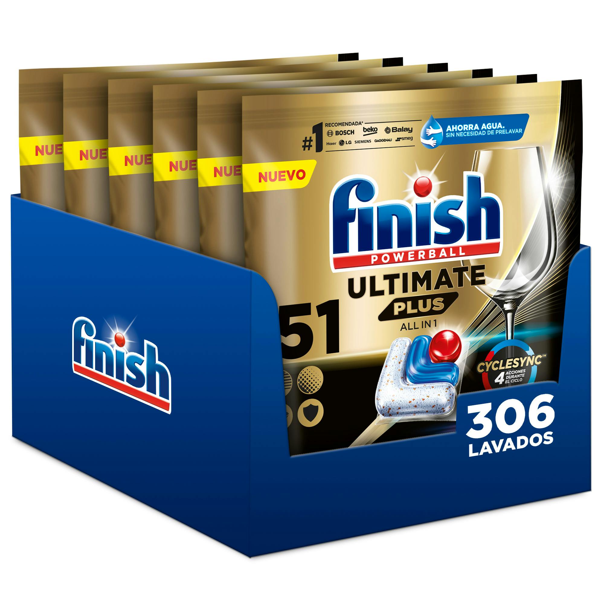 Finish Ultimate Plus Pastillas para lavavajillas 306 pastillas (6 bolsas 51  unidades)
