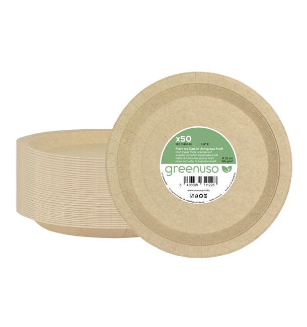 Plato Hondo de Cartón Antigrasa Kraft Ø19cm 245g/m² (500 Uds)