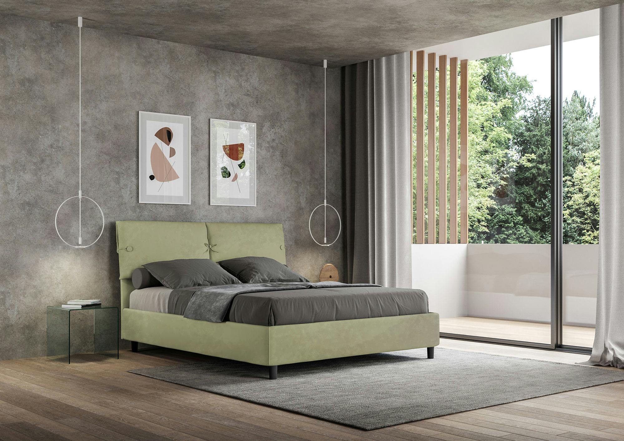 Letto Matrimoniale contenitore doppia alzata imbottito 160x190