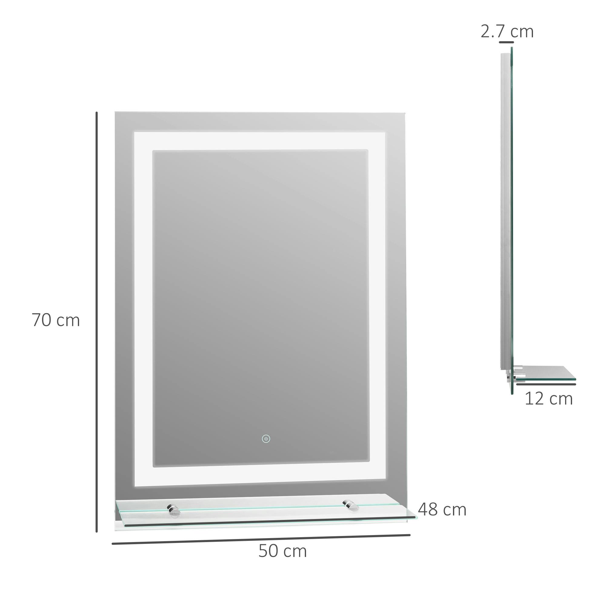 Specchio da Bagno Luci LED Interruttore Touch Mensola in Vetro 50x70cm