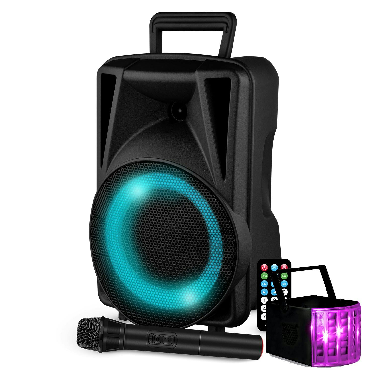Enceinte sono autonome karaoke 12 500W à LEDs RVB - USB/SD/BLUETOOTH +  Micro sans fil