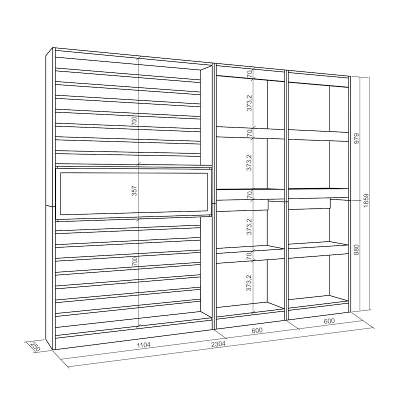 Librería estantería, Blanco y negro , Chimenea eléctrica, 110x186x25cm