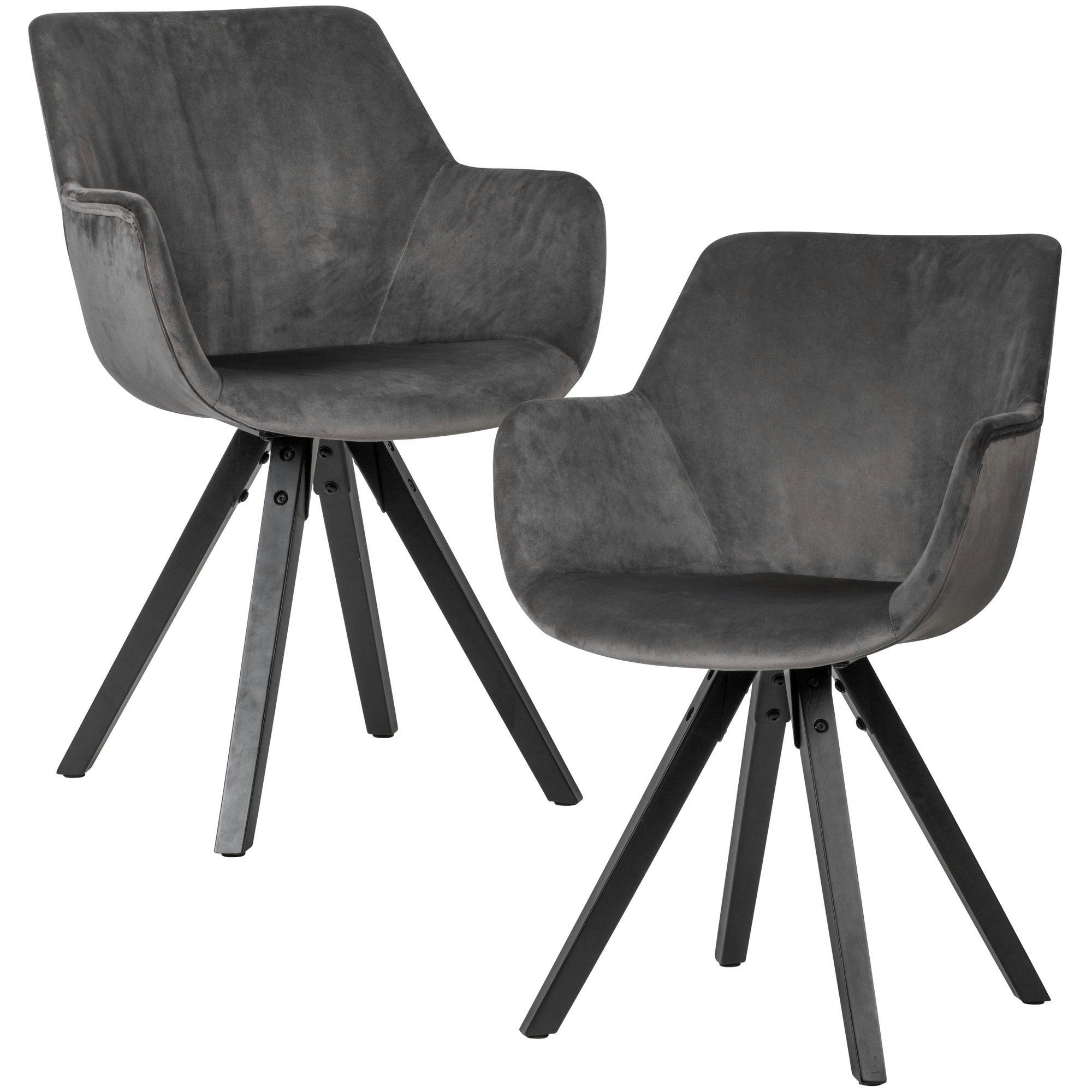 FineBuy Esszimmerstuhl 2er Set Schalenstuhl Küchenstuhl Samt Polster