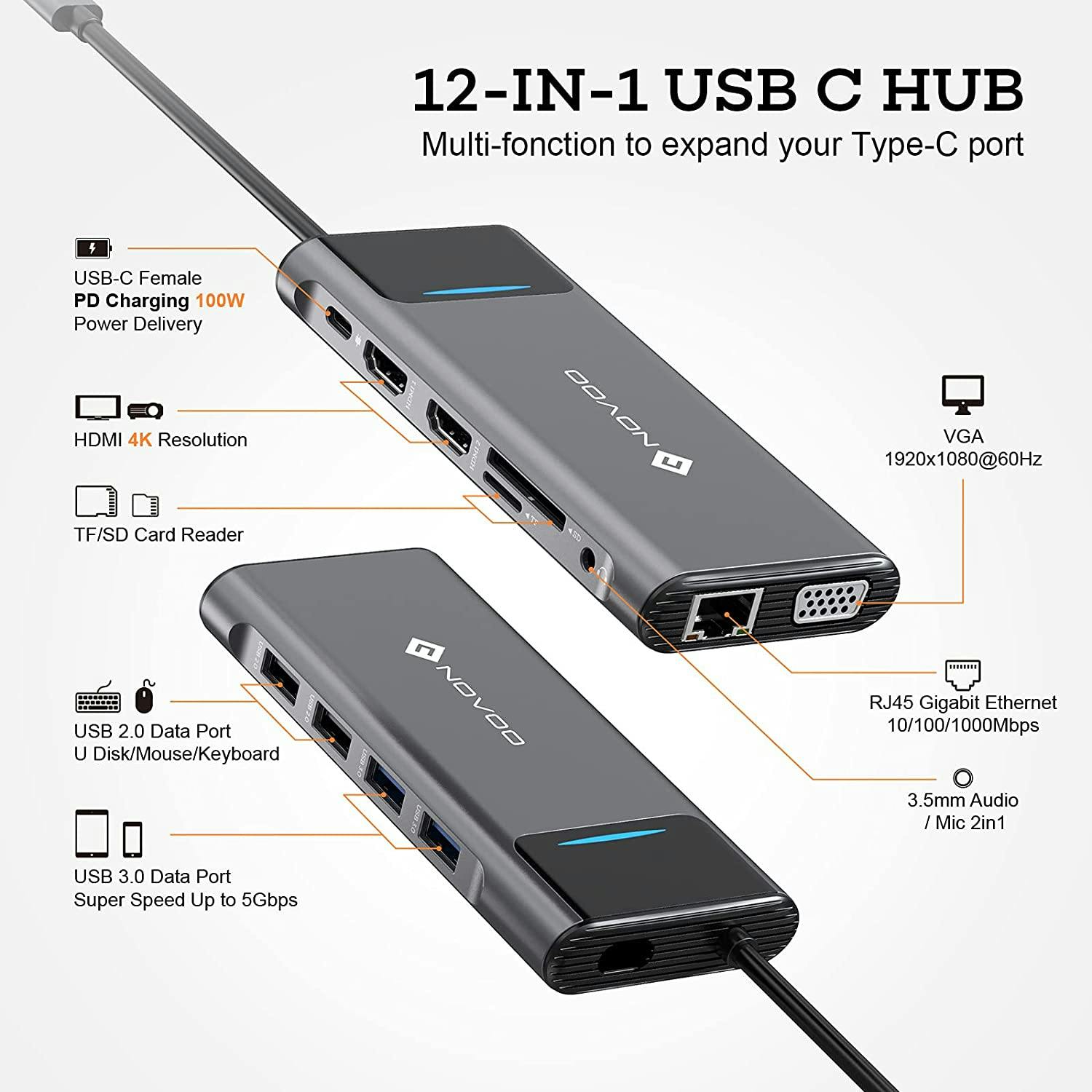 NOVOO USB-C Aluminium Hub 12 Anschlüsse