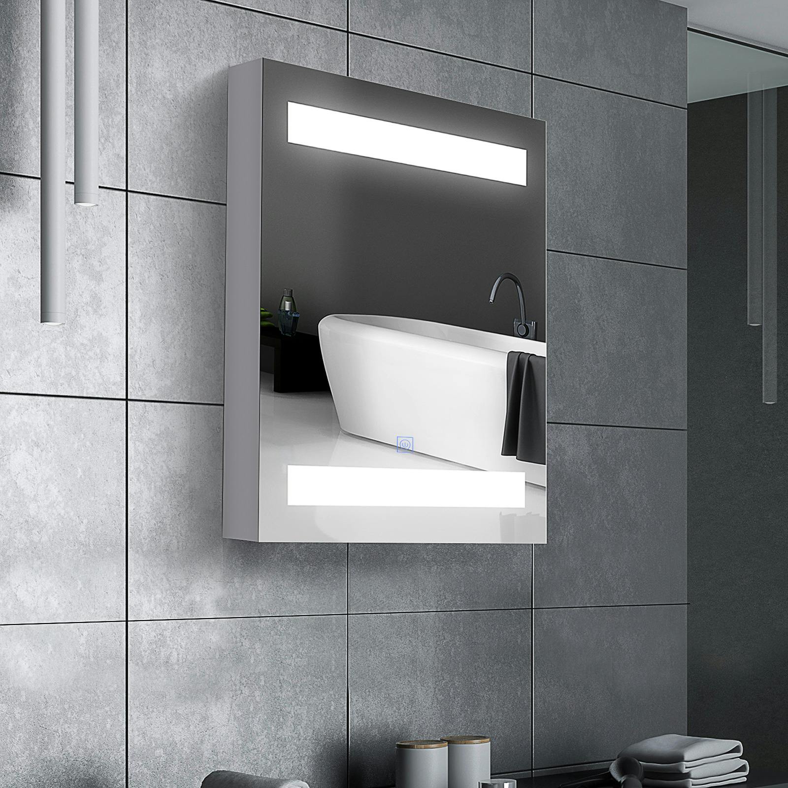  SPXMQSS Armarios de baño con espejo, armario de baño LED con  estantes, armario de espejo de baño con luces LED con luz ambiental y espejo  plateado HD B, 23.6 x 27.6