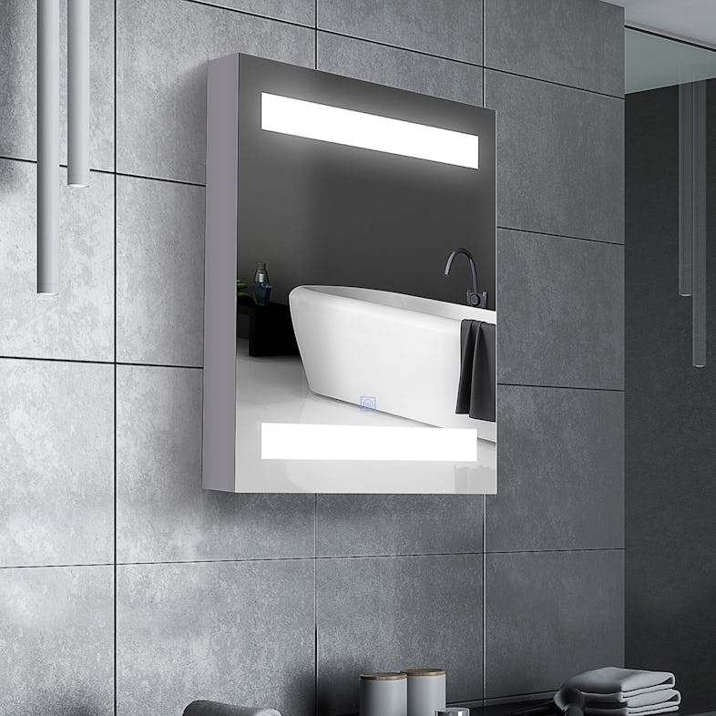 HOMCOM Armario de Baño con Espejo y Luz LED Mueble Espejo de Pared con 2  Estantes de Almacenamiento e Interruptor Táctil para Dormitorio 50x15x60 cm