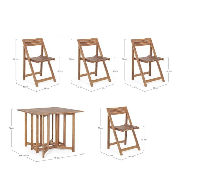 Set Legno acacia salvaspazio chiudibile FOLDIES SET5 tavolo e 4 sedie  pieghevoli