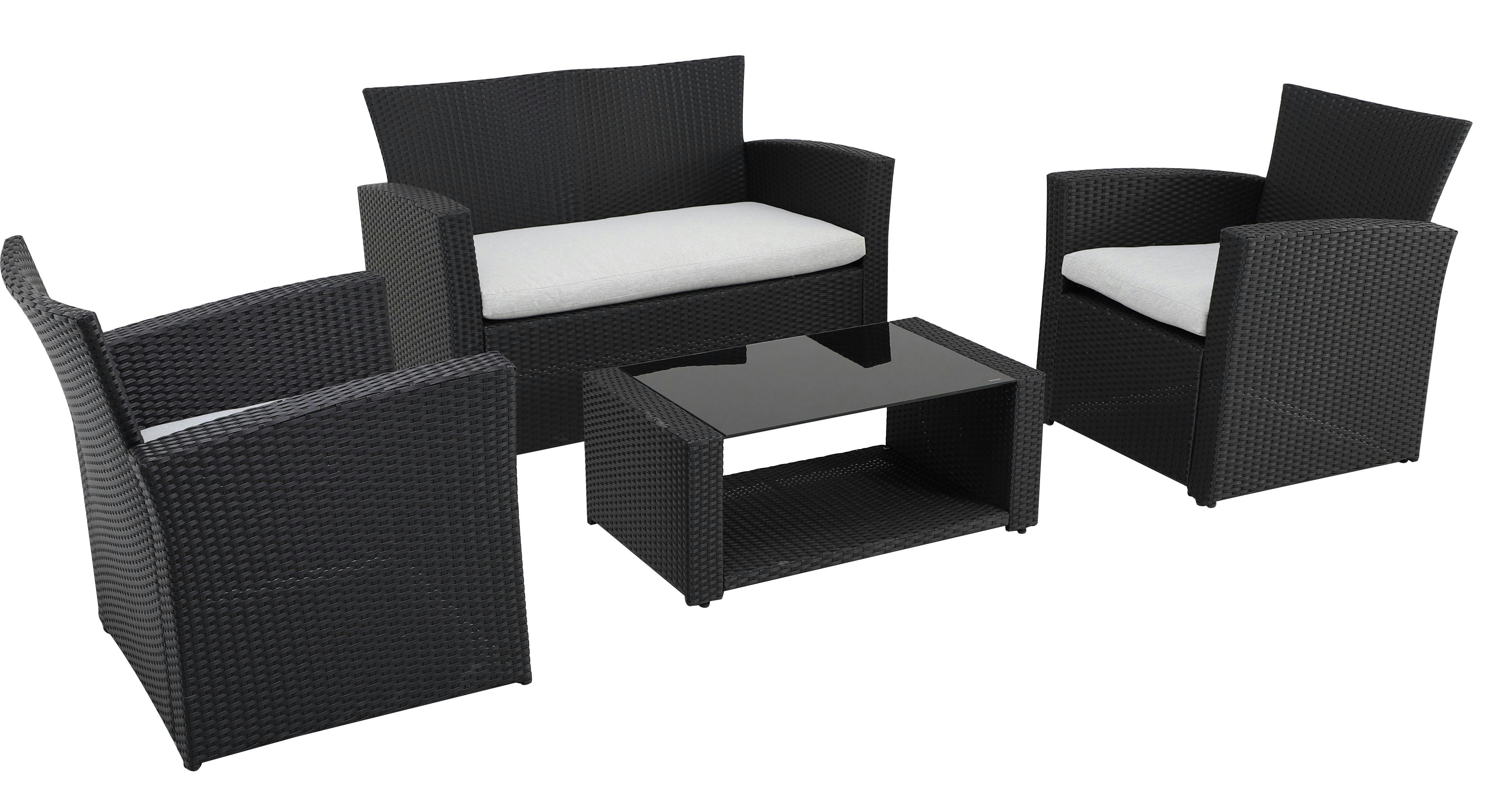 aantrekkelijk beddengoed Lijken METRO Professional loungeset Brandtford, 4-delig, PE-rattan/ polyester, 76  x 125,5 x 81,5 cm, weerbestendig, incl. kussens, zwart | MAKRO Webshop