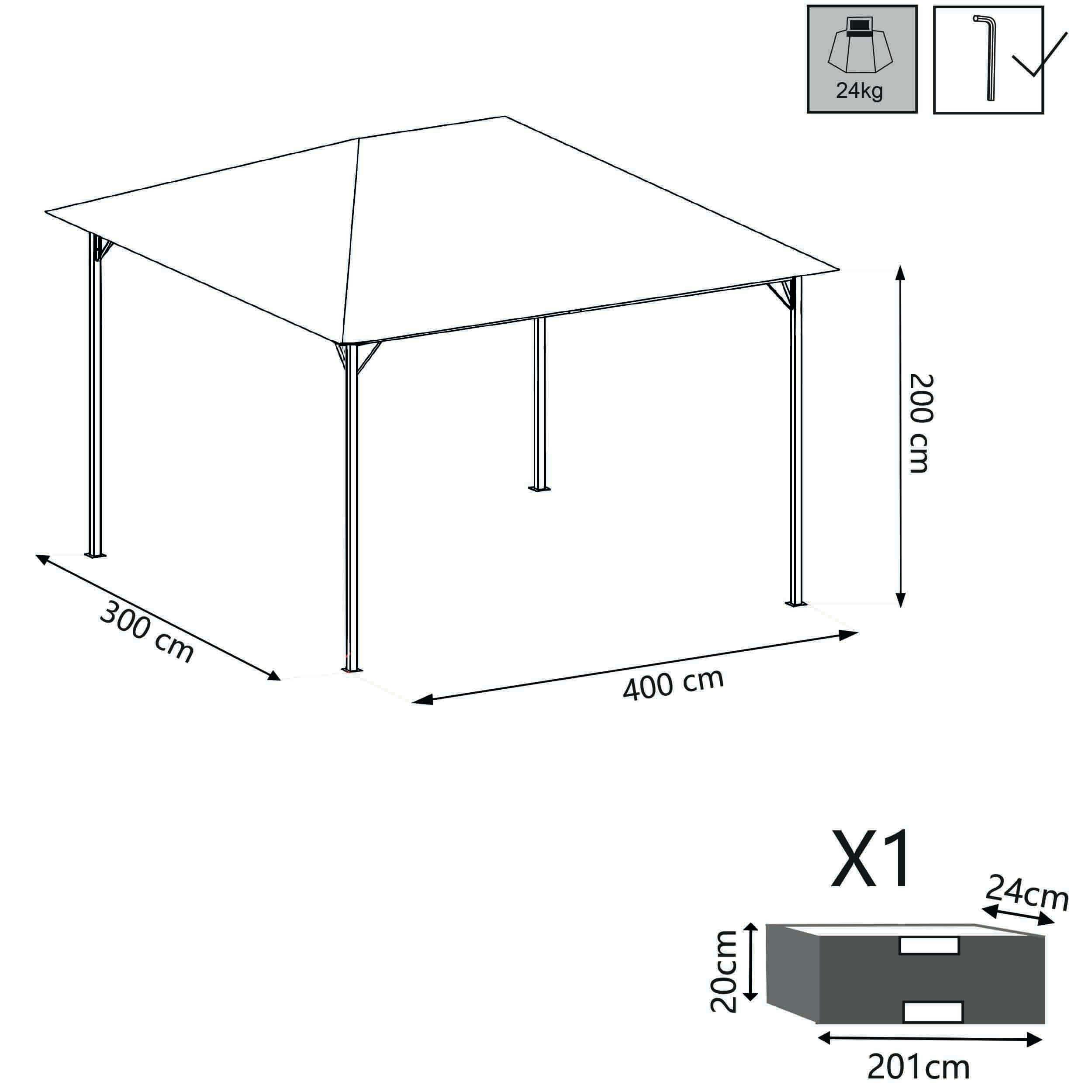 Gazebo da giardino in alluminio tortora 3x4 m ARON