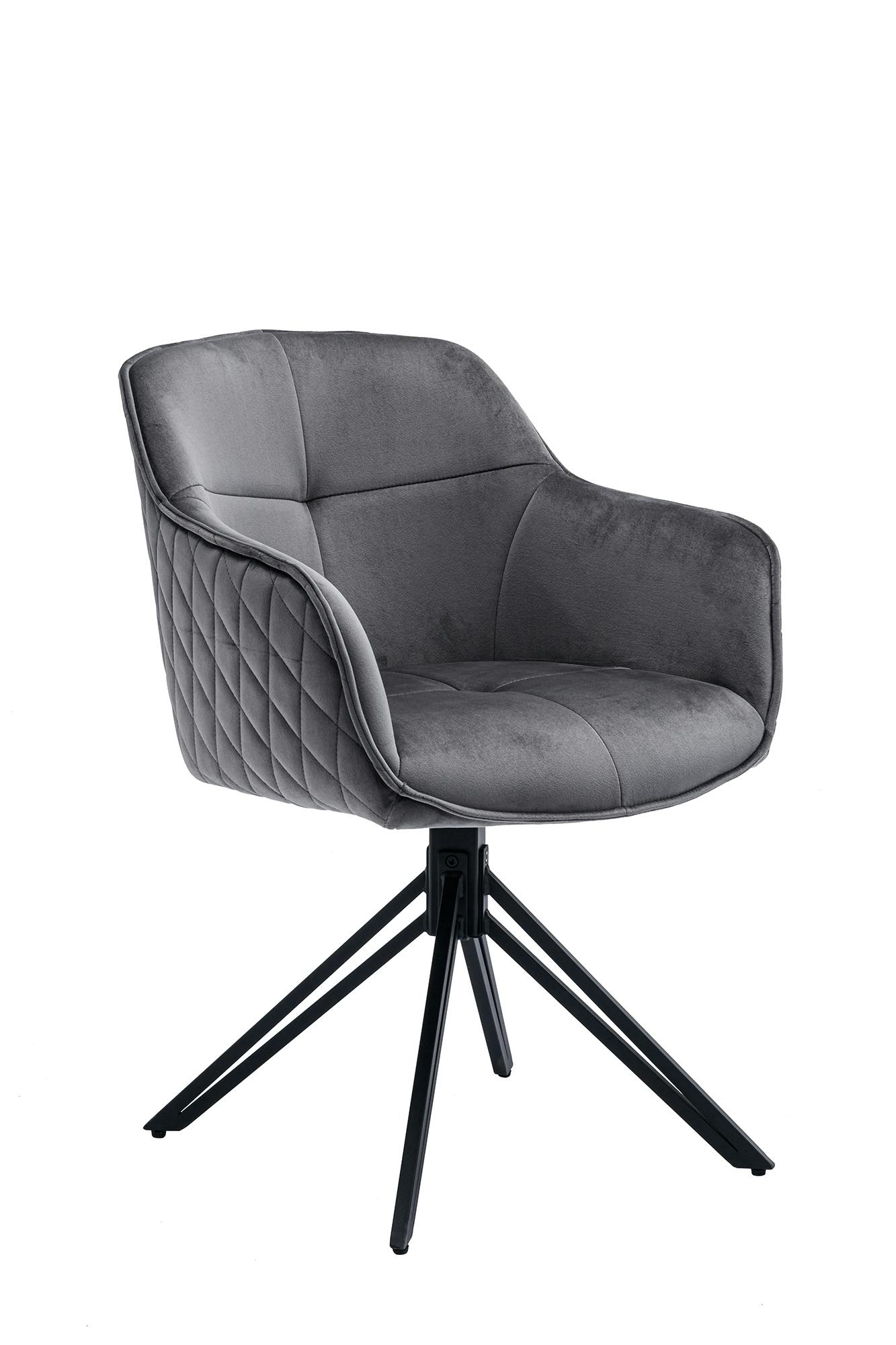 SalesFever Armlehnstuhl mit 360° Drehfunktion | Wabensteppung | Bezug Samt  | Stuhlbeine Metall | B 59 x T 60 x H 83 cm | grau – schwarz | METRO  Marktplatz | Stühle