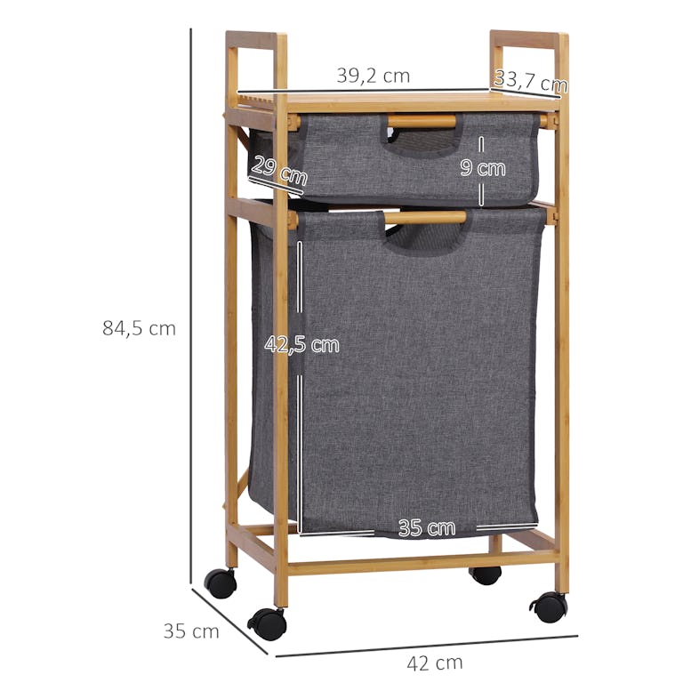 Cesto para ropa sucia Homcom 2 compartimentos+tapa bambú 63x52x32 cm