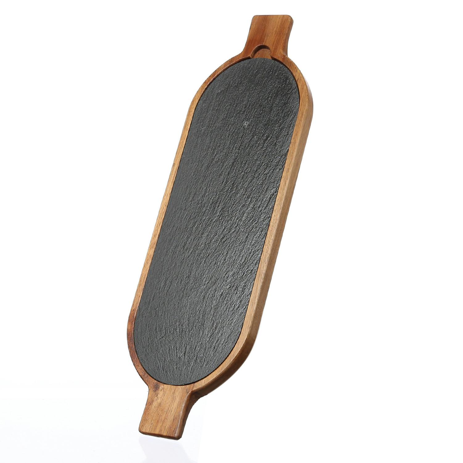 Tablett Servierbrett mit Schieferplatte Akazienholz ellipse Käseplatte |  METRO Marktplatz